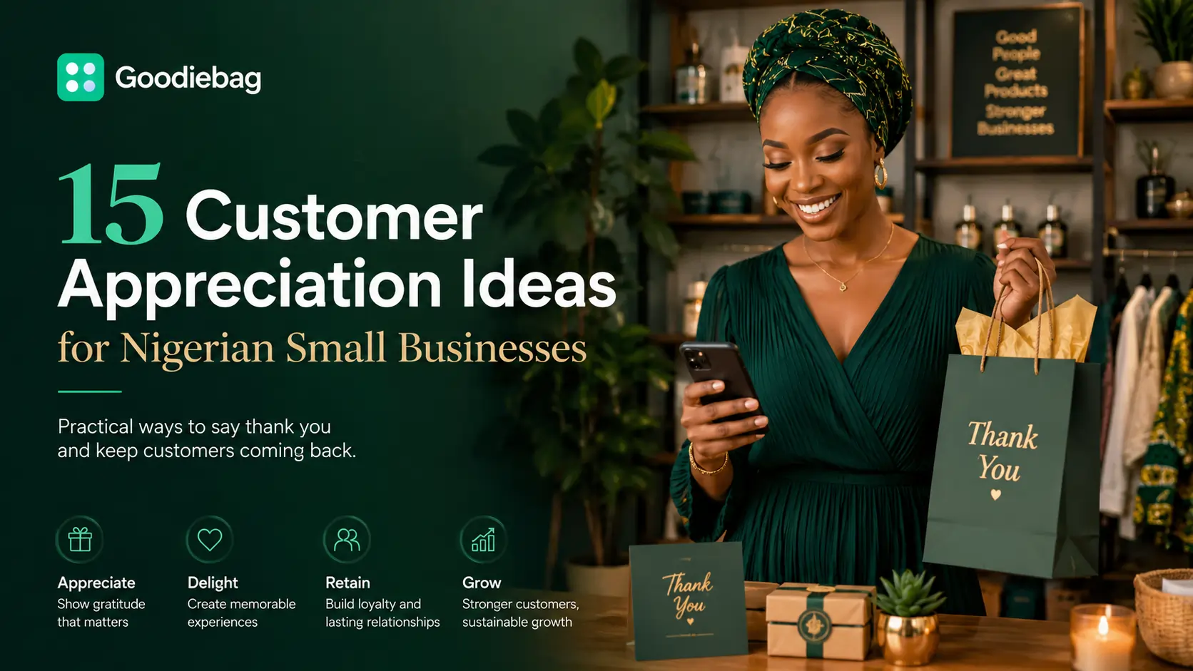 Goodiebag blog image for Customer Appreciation Ideas for Nigerian Small Businesses: 15 Practical Ways to Thank Your Buyers, showing Nigerian social gifting and Naira appreciation context.