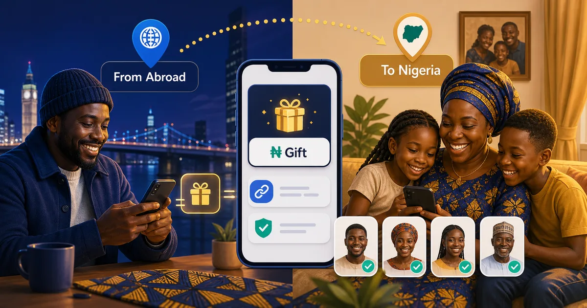 Goodiebag blog image for How Diaspora Nigerians Can Send Money Gifts from Abroad, showing Nigerian social gifting and Naira claim context.