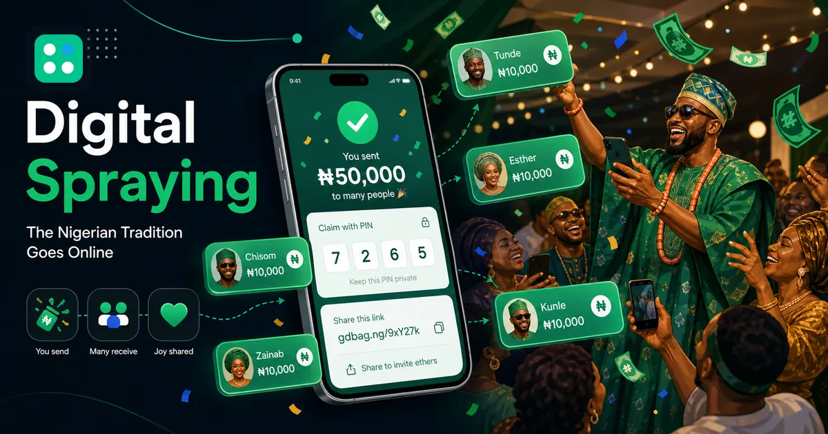 Goodiebag blog image for Digital Spraying: The Nigerian Tradition Goes Online, showing Nigerian social gifting and Naira claim context.