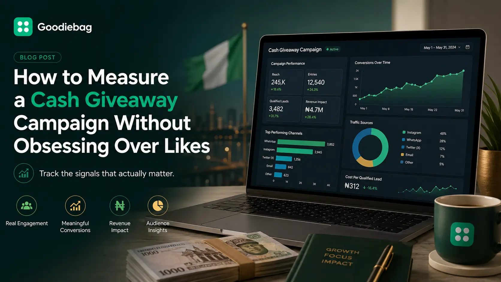 Goodiebag blog image for How to Measure a Cash Giveaway Campaign Without Obsessing Over Likes, showing Nigerian campaign measurement and analytics context.