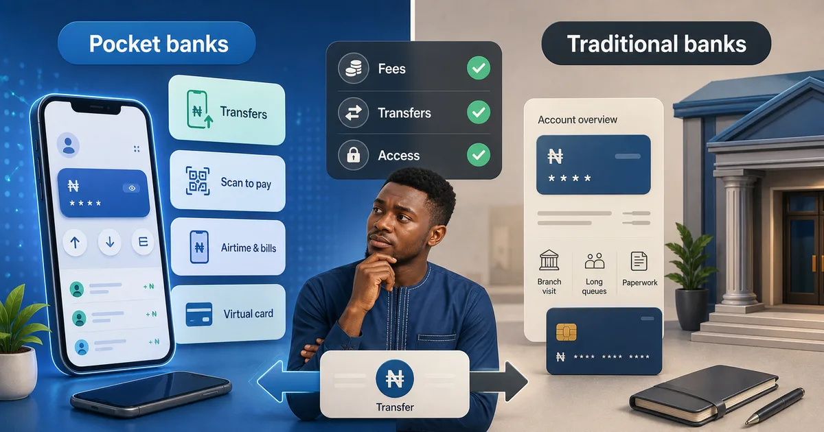 Goodiebag blog image for Pocket Banks vs Traditional Banks: Which Is Better for Nigerians?, showing Nigerian social gifting and Naira claim context.