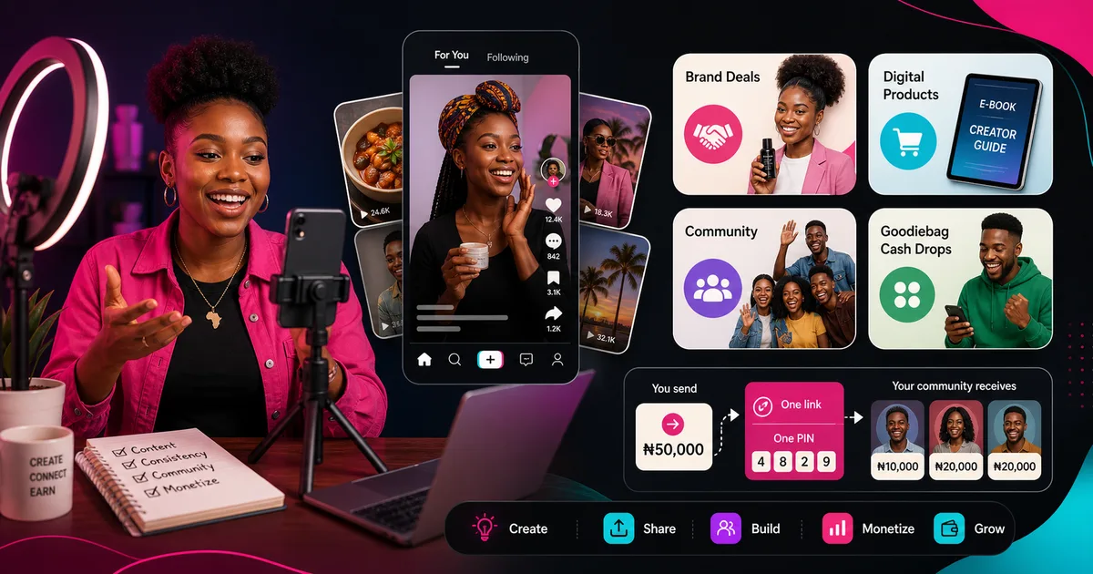 Goodiebag blog image for The Complete Guide to TikTok Monetization for Nigerian Creators, showing Nigerian social gifting and Naira claim context.